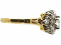 Edwardian 18ct Gold & Platinum Diamond Cluster Ring with Diamond Set Shoulders
