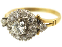 Edwardian 18ct Gold & Platinum Diamond Cluster Ring with Diamond Set Shoulders