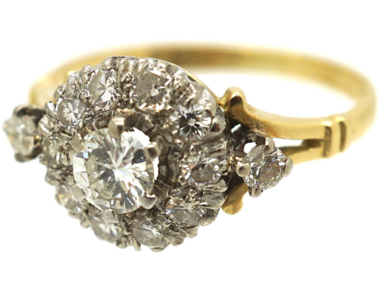 Edwardian 18ct Gold & Platinum Diamond Cluster Ring with Diamond Set Shoulders