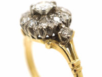 Edwardian 18ct Gold & Platinum Diamond Cluster Ring with Diamond Set Shoulders