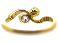 Edwardian 18ct Gold & Platinum, Diamond & Pearl Crossover Ring