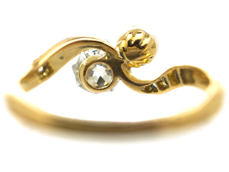 Edwardian 18ct Gold & Platinum, Diamond & Pearl Crossover Ring