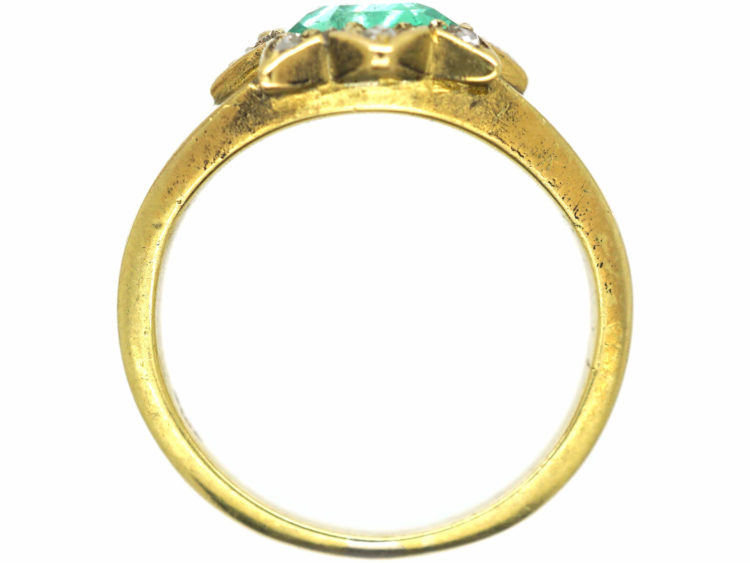 Victorian 18ct Gold, Emerald & Rose Diamond Cluster Ring