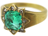 Victorian 18ct Gold, Emerald & Rose Diamond Cluster Ring