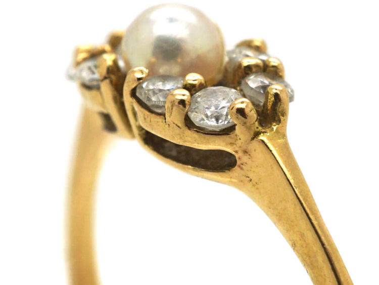 18ct Gold, Cultured Pearl & Diamond Ring
