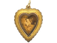 Edwardian 15ct Gold, Green & White Enamel Natural Split Pearl & Rose Diamond Heart Pendant with Locket Back