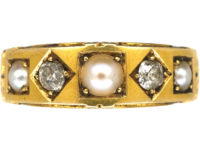Victorian 18ct Gold, Diamond & Natural Split Pearl Ring