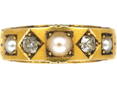 Victorian 18ct Gold, Diamond & Natural Split Pearl Ring