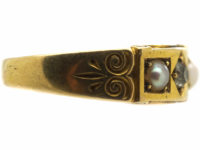 Victorian 18ct Gold, Diamond & Natural Split Pearl Ring