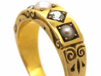 Victorian 18ct Gold, Diamond & Natural Split Pearl Ring