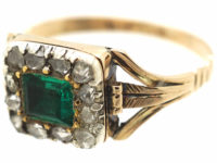 Georgian 15ct Gold, Emerald & Rose Diamond Rectangular Design Ring
