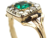 Georgian 15ct Gold, Emerald & Rose Diamond Rectangular Design Ring