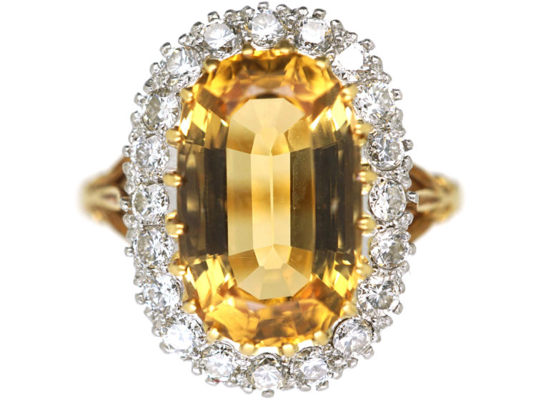 Edwardian 18ct Gold & Platinum, Topaz & Diamond Oval Cluster Ring
