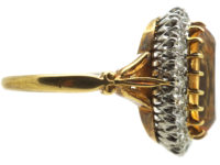 Edwardian 18ct Gold & Platinum, Topaz & Diamond Oval Cluster Ring