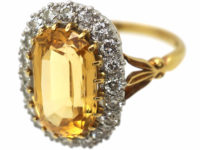 Edwardian 18ct Gold & Platinum, Topaz & Diamond Oval Cluster Ring