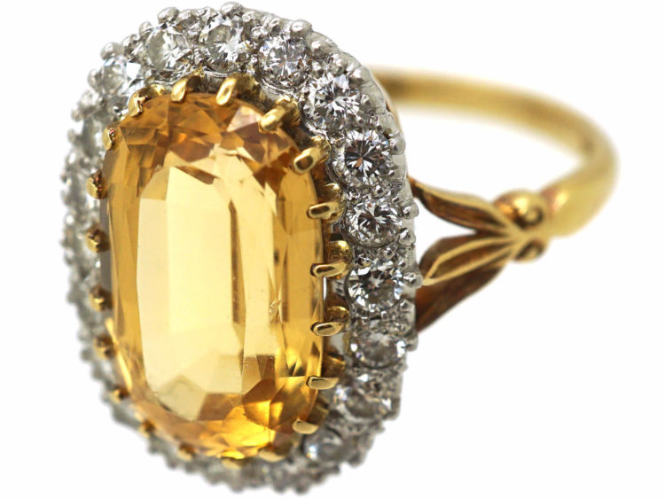 Edwardian 18ct Gold & Platinum, Topaz & Diamond Oval Cluster Ring