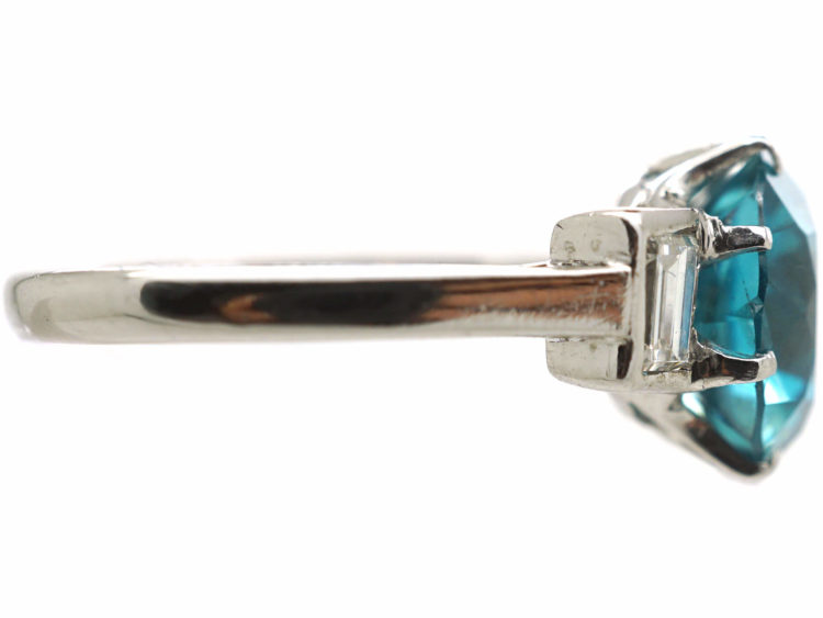 Art Deco Platinum, Zircon & Baguette Diamond Ring