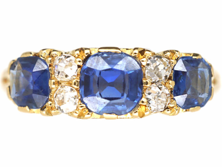 Edwardian 18ct Gold Sapphire & Diamond Carved Half Hoop Ring