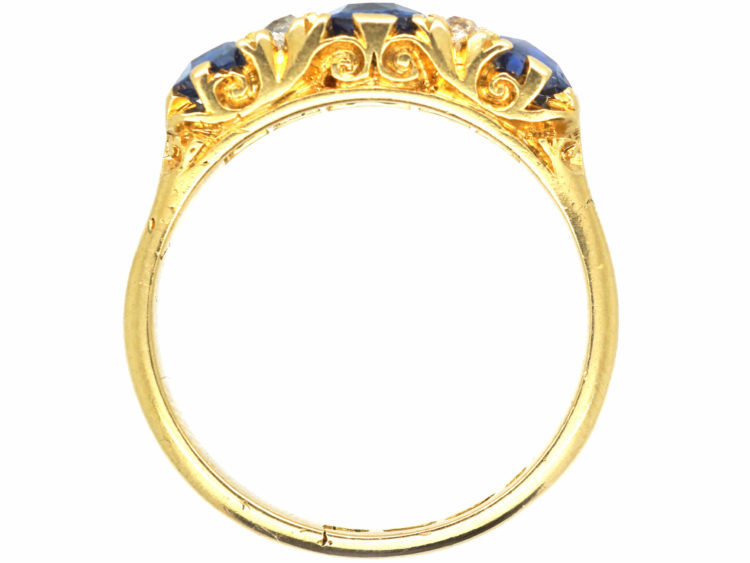 Edwardian 18ct Gold Sapphire & Diamond Carved Half Hoop Ring