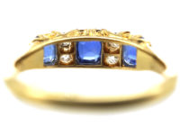 Edwardian 18ct Gold Sapphire & Diamond Carved Half Hoop Ring