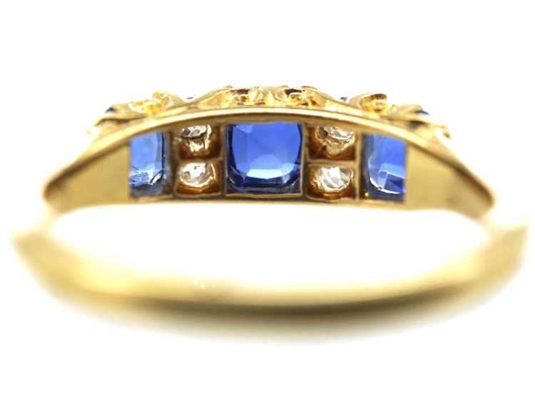 Edwardian 18ct Gold Sapphire & Diamond Carved Half Hoop Ring