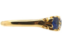 Edwardian 18ct Gold Sapphire & Diamond Carved Half Hoop Ring