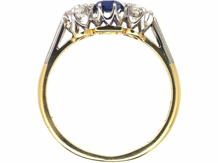Edwardian 18ct Gold & Platinum, Three Stone Sapphire & Diamond Ring