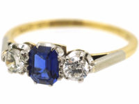 Edwardian 18ct Gold & Platinum, Three Stone Sapphire & Diamond Ring