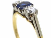 Edwardian 18ct Gold & Platinum, Three Stone Sapphire & Diamond Ring