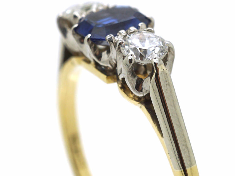 Edwardian 18ct Gold & Platinum, Three Stone Sapphire & Diamond Ring