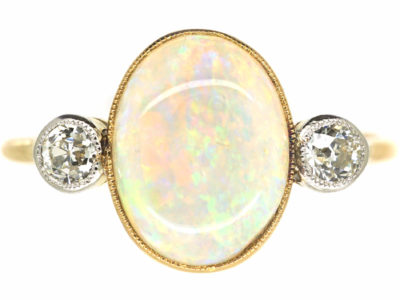 Edwardian 18ct Gold Opal & Diamond Ring by Charles Green & Sons
