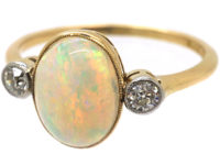 Edwardian 18ct Gold Opal & Diamond Ring by Charles Green & Sons