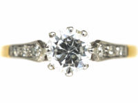 Retro 18ct Gold & Platinum, Diamond Solitaire Ring with Diamond Set Shoulders