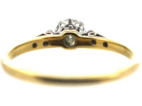 Retro 18ct Gold & Platinum, Diamond Solitaire Ring with Diamond Set Shoulders