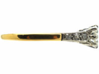 Retro 18ct Gold & Platinum, Diamond Solitaire Ring with Diamond Set Shoulders