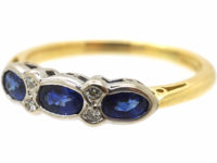 18ct Gold Three Stone Sapphire & Diamond Ring