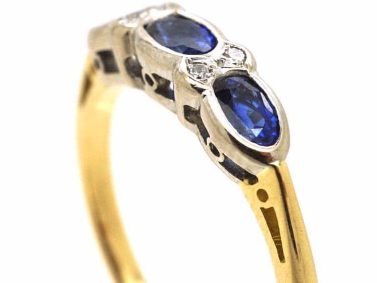 18ct Gold Three Stone Sapphire & Diamond Ring