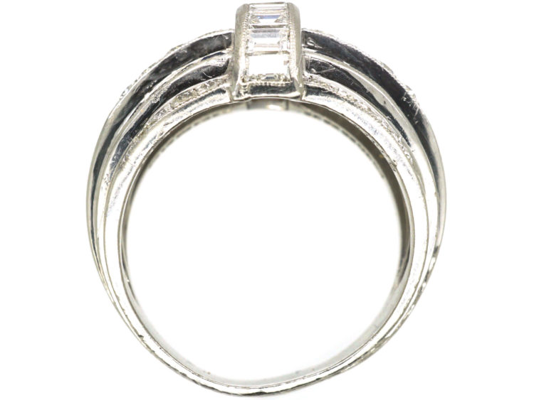 French Platinum, French Cut Sapphires & Diamond Bombé Ring