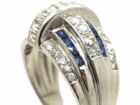 French Platinum, French Cut Sapphires & Diamond Bombé Ring