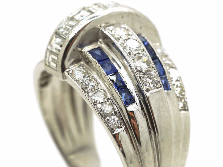 French Platinum, French Cut Sapphires & Diamond Bombé Ring