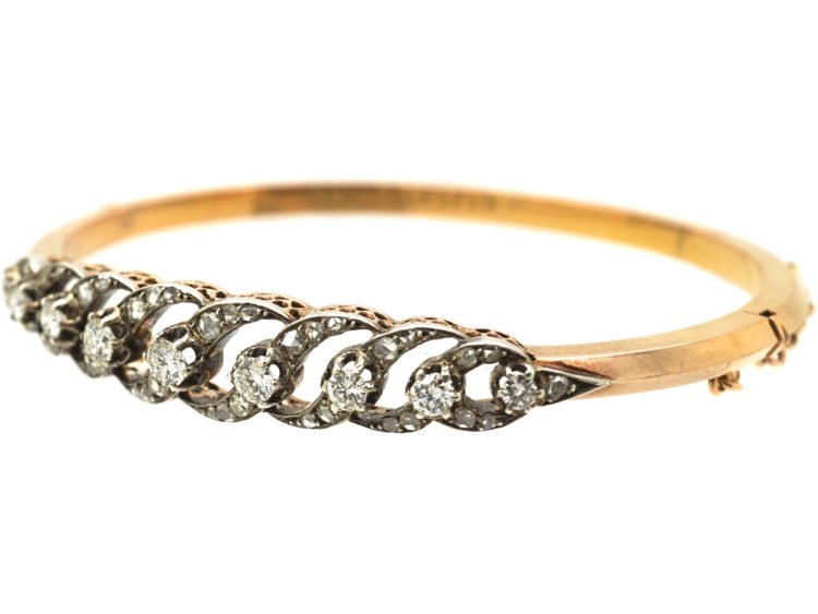 French Belle Epoque 18ct Gold & Diamond Bangle