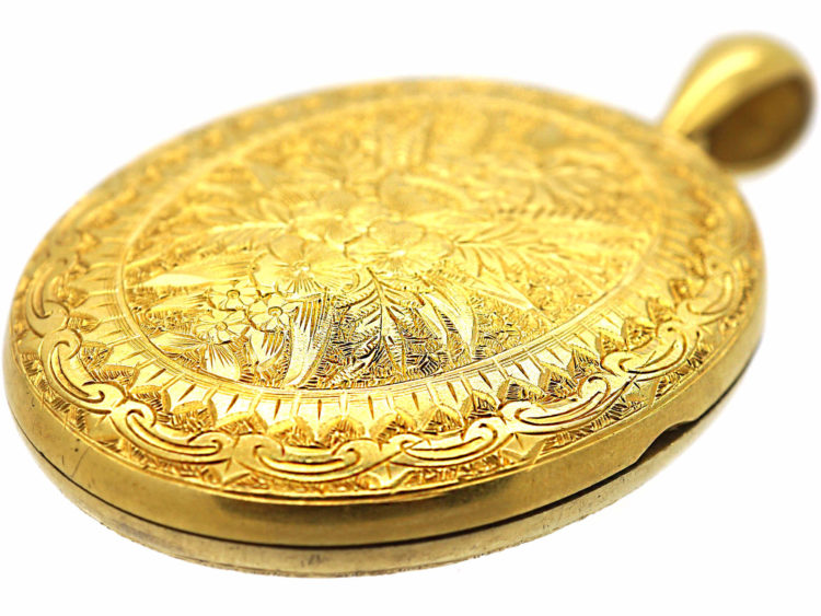 Victorian 15ct Gold Oval Engraved Locket