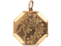 Edwardian 9ct Back & Front Octagonal Shaped Locket with Swallow Motif