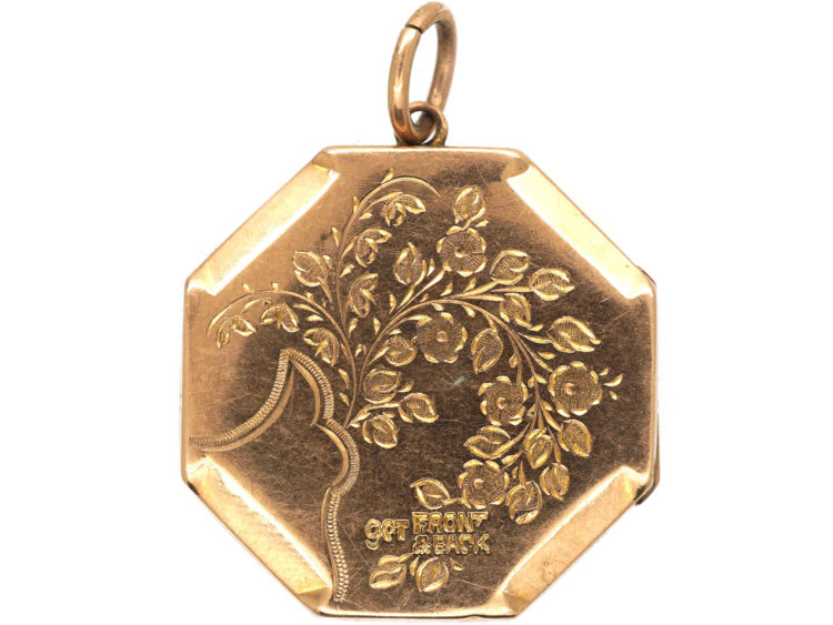 Edwardian 9ct Back & Front Octagonal Shaped Locket with Swallow Motif