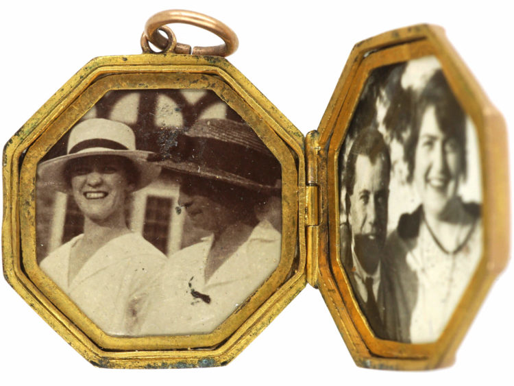Edwardian 9ct Back & Front Octagonal Shaped Locket with Swallow Motif