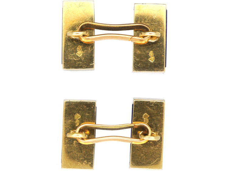 French Art Deco 18ct Gold Lapis Lazuli & Rose Diamond Cufflinks