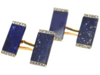 French Art Deco 18ct Gold Lapis Lazuli & Rose Diamond Cufflinks
