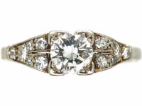 Art Deco Platinum & Diamond Solitaire Ring with Diamond Set Shoulders