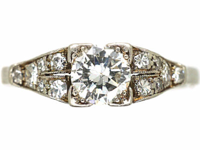 Art Deco Platinum & Diamond Solitaire Ring with Diamond Set Shoulders