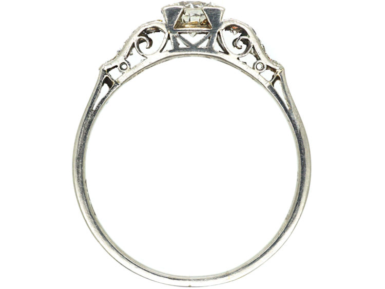 Art Deco Platinum & Diamond Solitaire Ring with Diamond Set Shoulders
